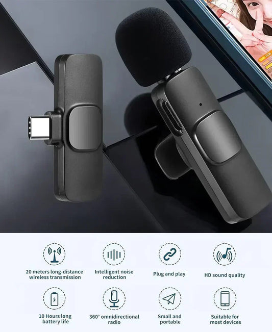 K8 Wireless Lapel Microphone – Type-C, Noise Reduction, 20m Range - Smartify Zone