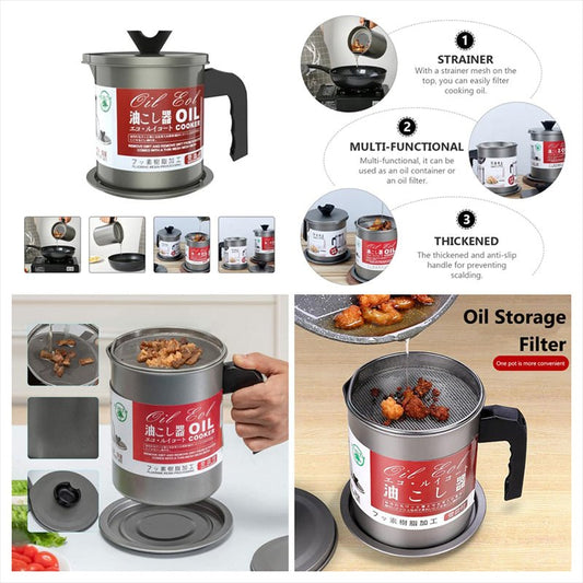 Oil Fryer Pot with Strainer & Lid – Food Grade Cooking Oil Filter - Smartify Zone