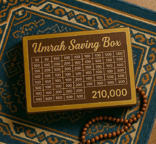 Wooden Umrah Saving Box – Premium 210,000 Goal Money Box - Smartify Zone