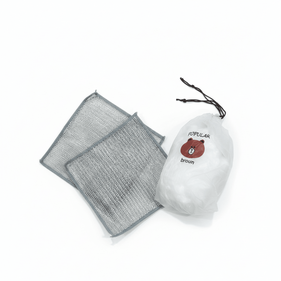 Combo Deal – 2 Pcs Metal Wire Cleaning Cloths with 1 Bear Design Food Cover Packet - Smartify Zone