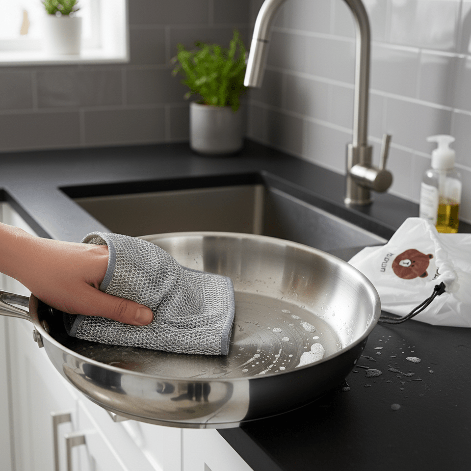 Combo Deal – 2 Pcs Metal Wire Cleaning Cloths with 1 Bear Design Food Cover Packet - Smartify Zone