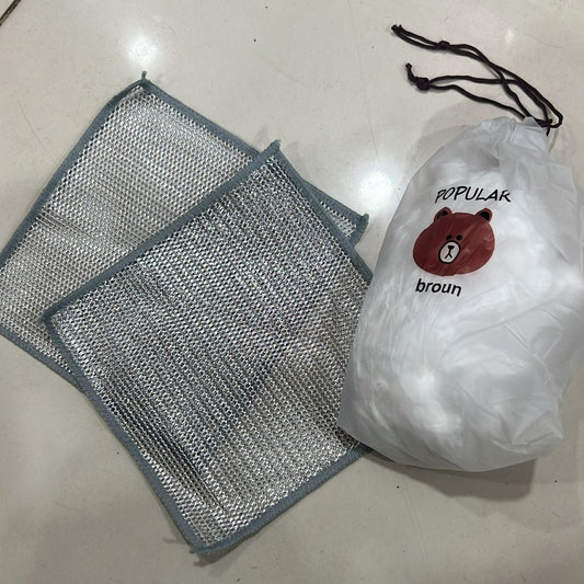 Combo Deal – 2 Pcs Metal Wire Cleaning Cloths with 1 Bear Design Food Cover Packet - Smartify Zone