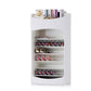 White cosmetic storage rack with slanted shelves of lipsticks and a bottom drawer