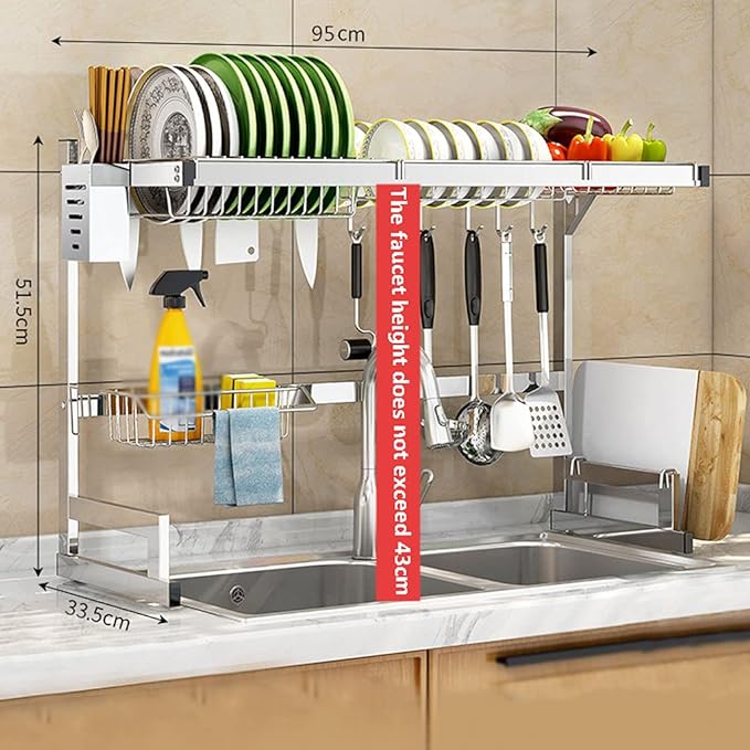 Over-sink dish drying rack detail view