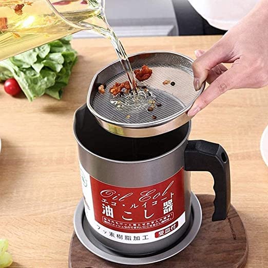 Oil Filter Pot 1.4L – Kitchen Oil Strainer & Storage Container - Smartify Zone
