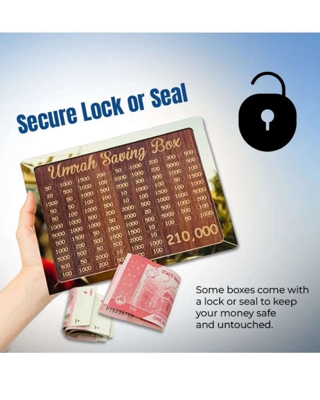 Wooden Umrah Saving Box – Premium 210,000 Goal Money Box - Smartify Zone